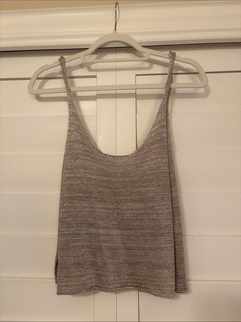 Amuse Society Silver Sparkle Knit Scoop Neck Tank Top
